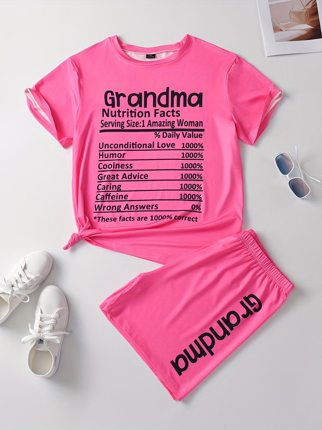 Women's Plus Size Letter Print Tee & Shorts Set