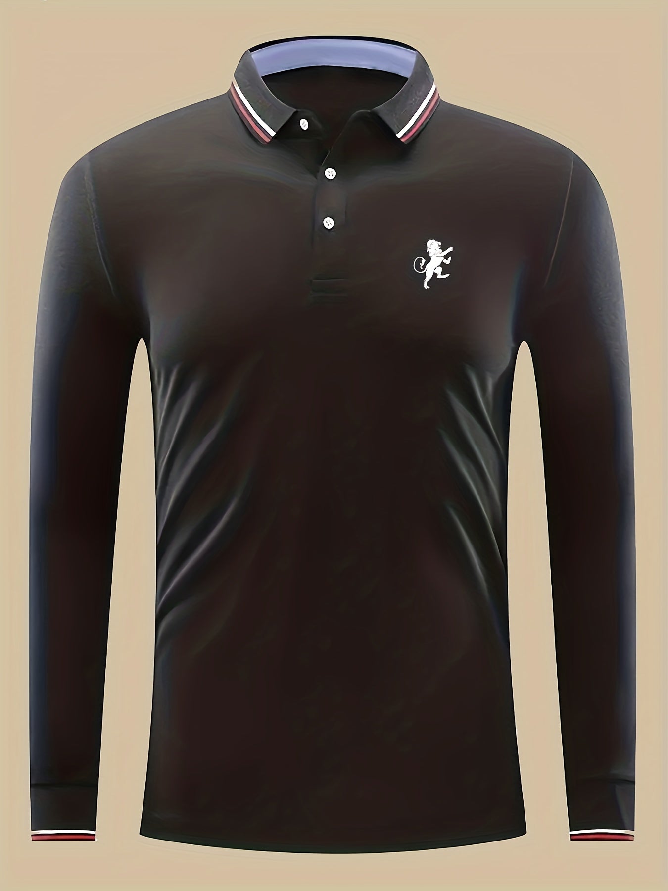 Lion Print Men's Button Up Polo Shirt