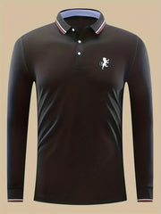 Lion Print Men's Button Up Polo Shirt