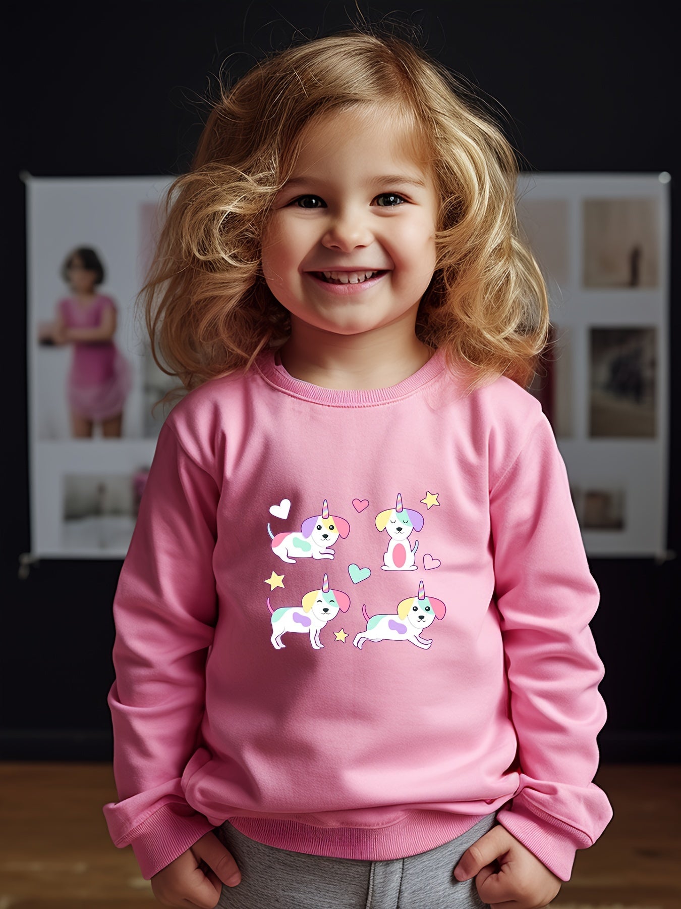 Unicorn Puppy Graphic Crew Neck Sweatshirt