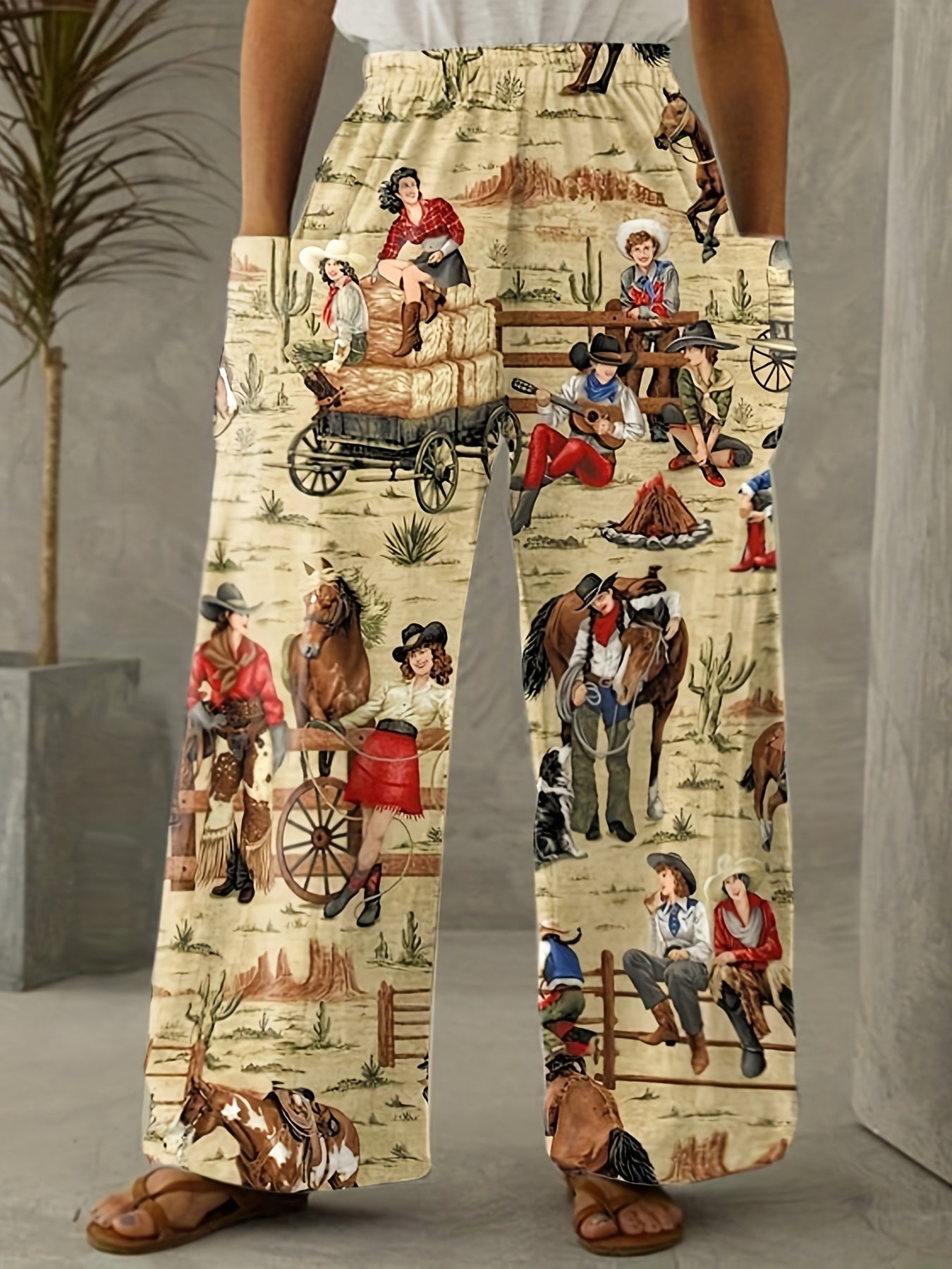  Cowgirl Print High Rise Wide Leg Pants