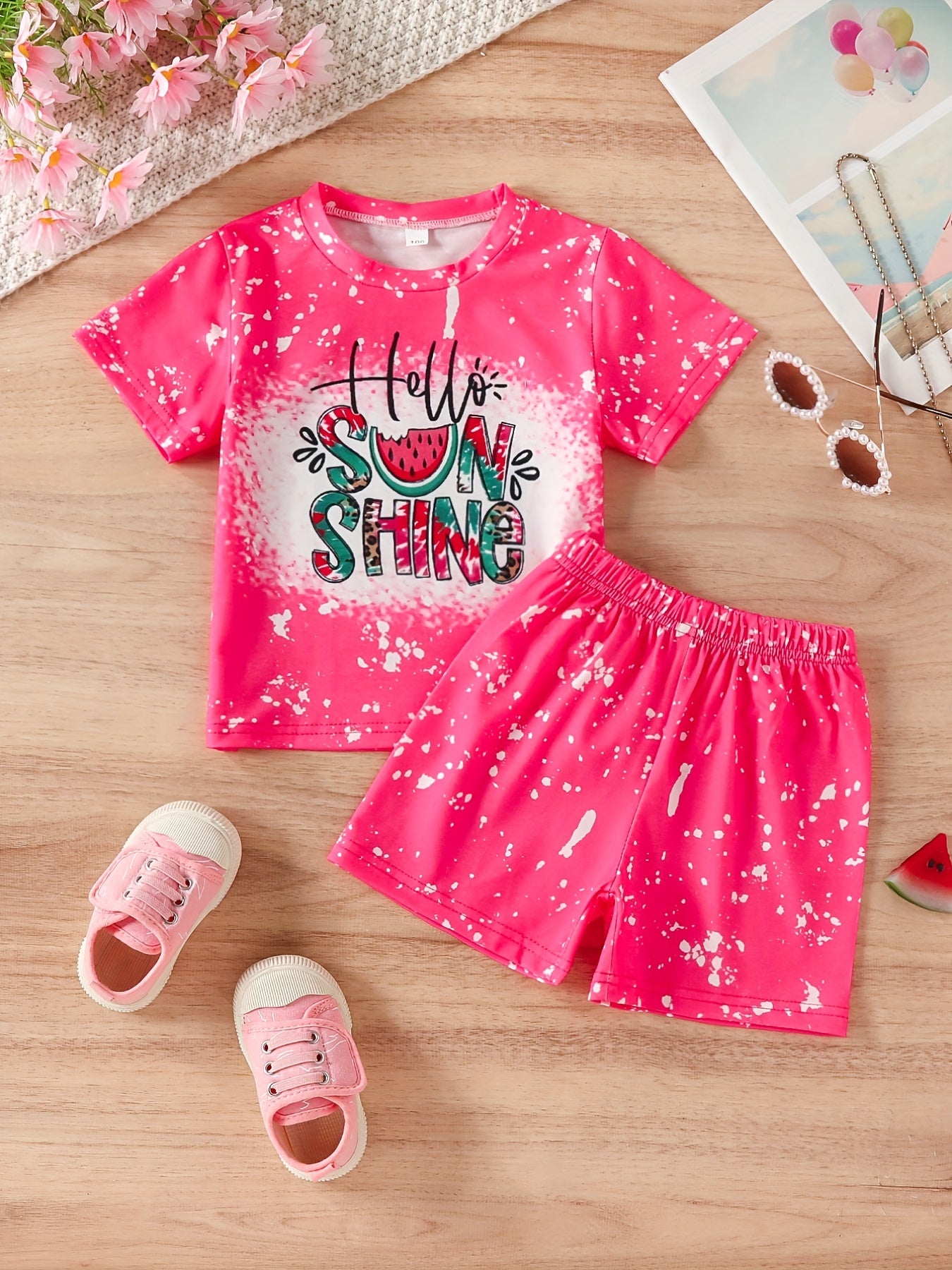 Kid's 2pcs Pajamas T shirt & Shorts Set HELLO SUNSHINE Cartoon Watermelon Print