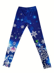 Snowflake Print Skinny Leggings Casual Stretchy Leggings
