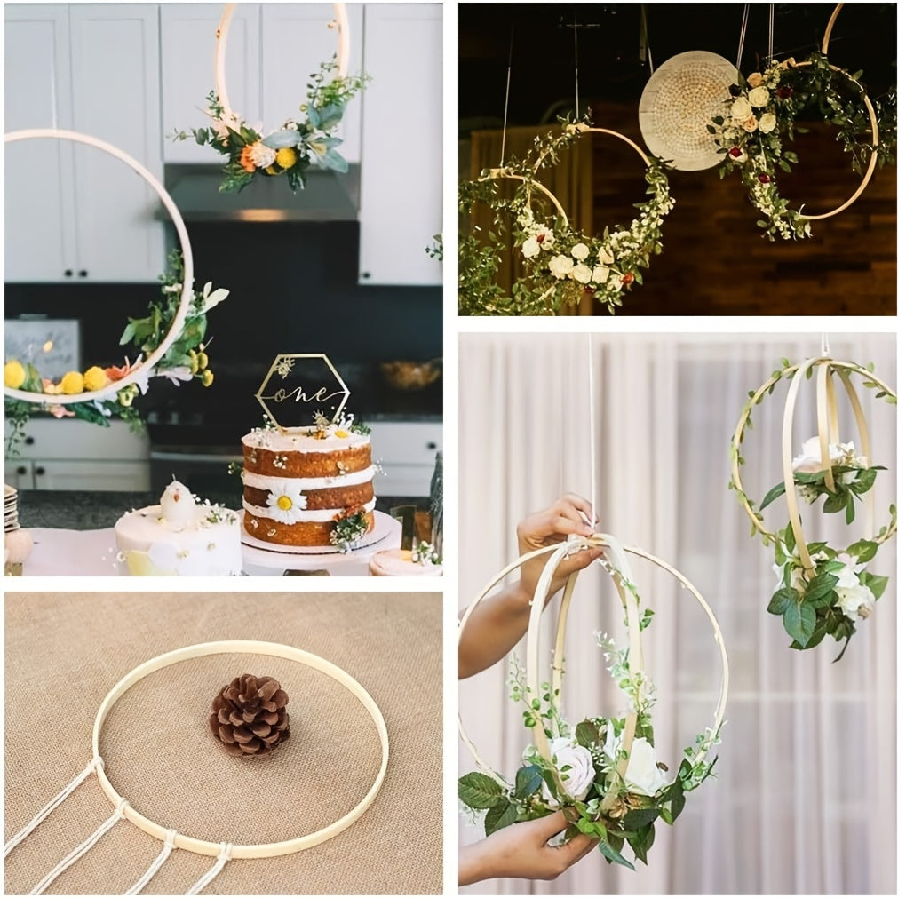 12pcs Wooden Bamboo Circle Dream Catcher Round Wooden Circle Decoration