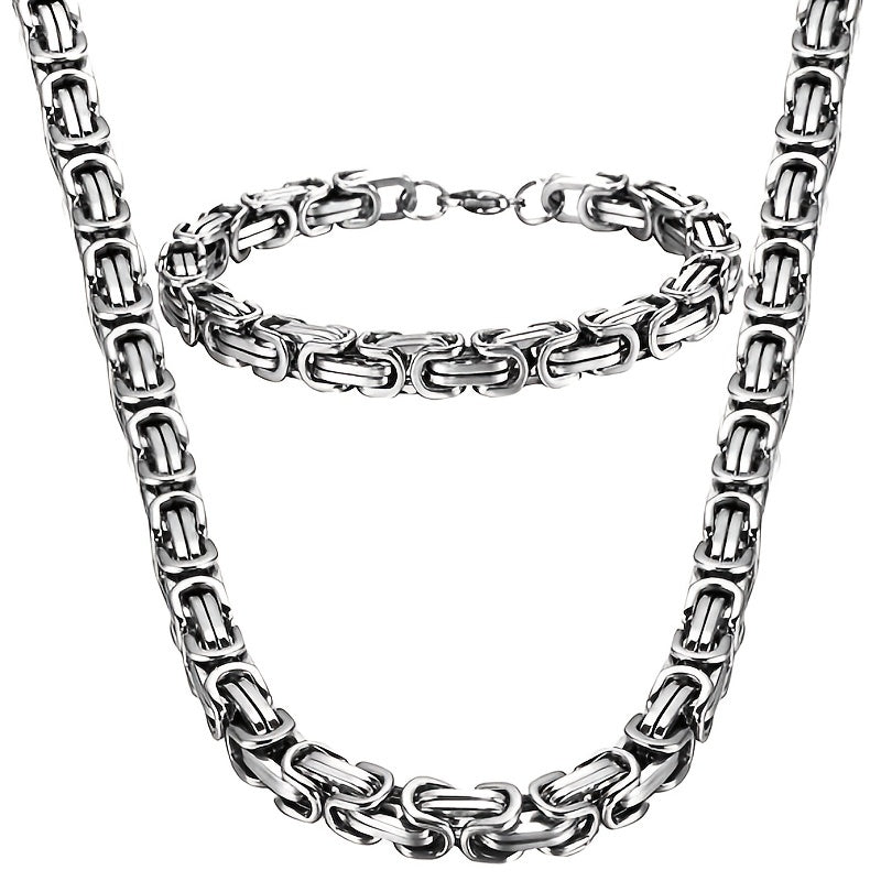 304 Stainless Steel Mens Byzantine Chain Plated Jewelry Set