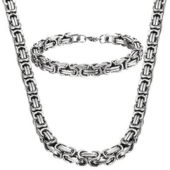 304 Stainless Steel Mens Byzantine Chain Plated Jewelry Set
