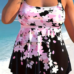 Floral Tank Top & Shorts Swimsuit Set, Plus Size
