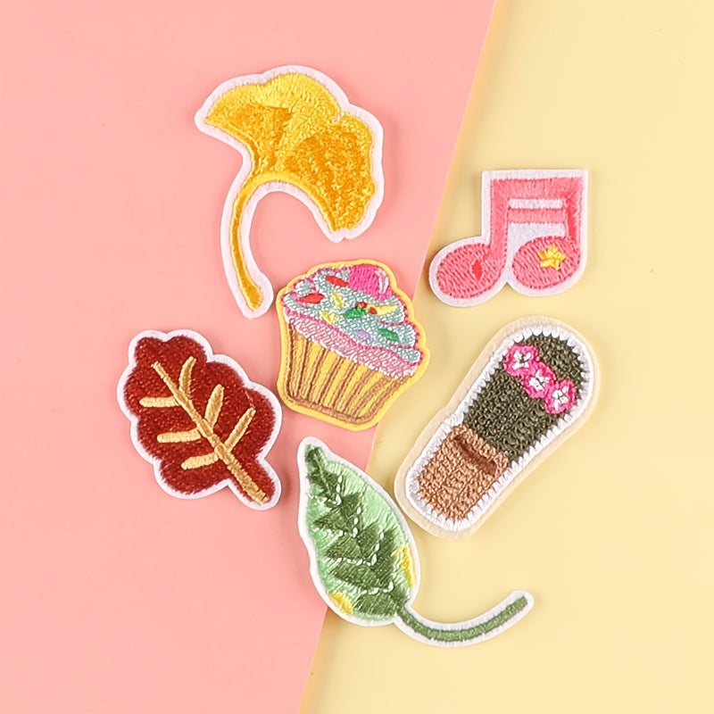 6pcs Cartoon Leaf Cake Embroidered Patches For Clothes Jeans