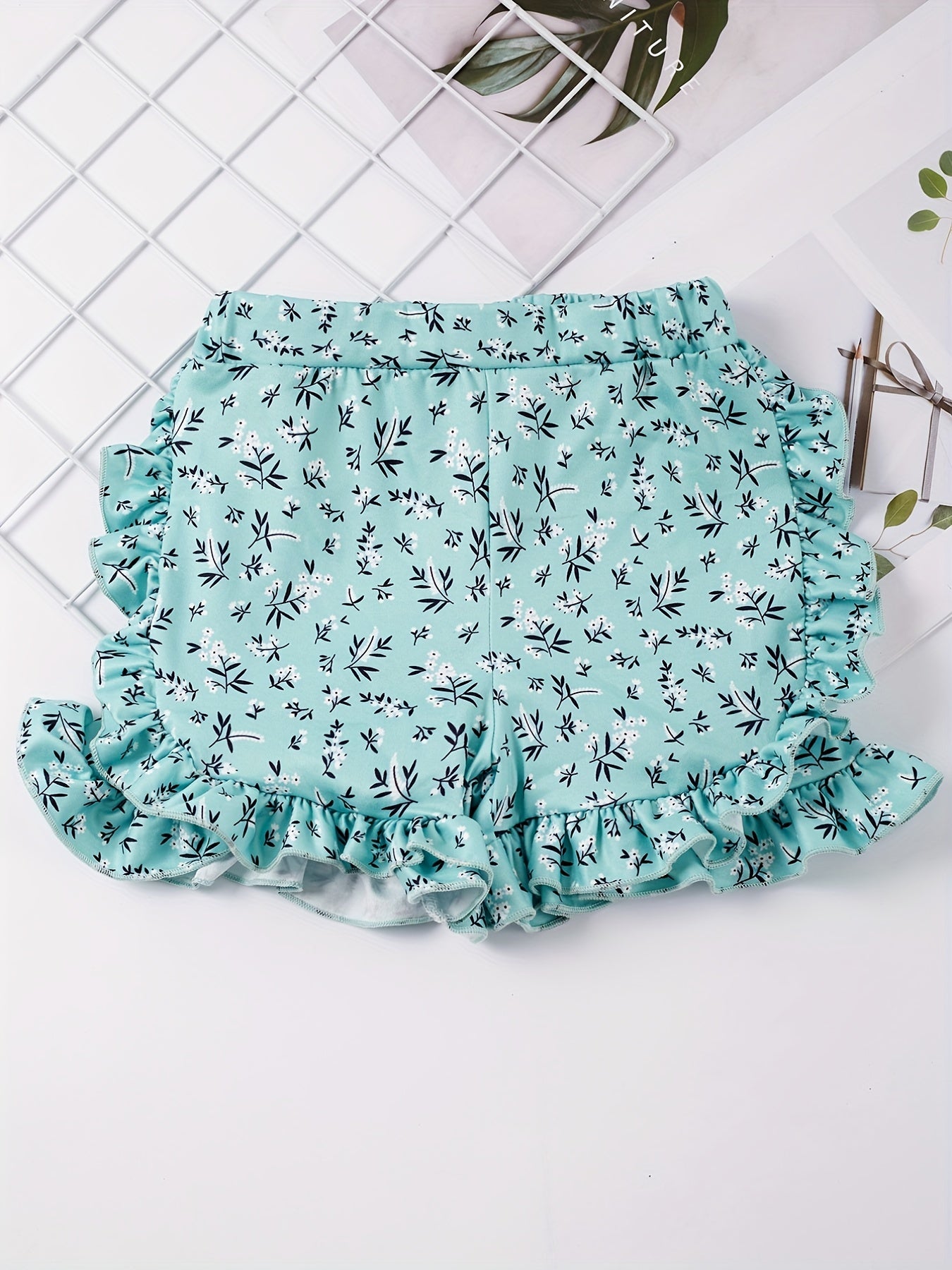 Girls Flower Ruffle Trim Shorts - Kids Summer Clothing