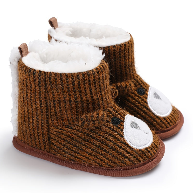 Cartoon Bear Soft Boots for Baby Boys - Warm Fleece Indoor Outdoor Walking