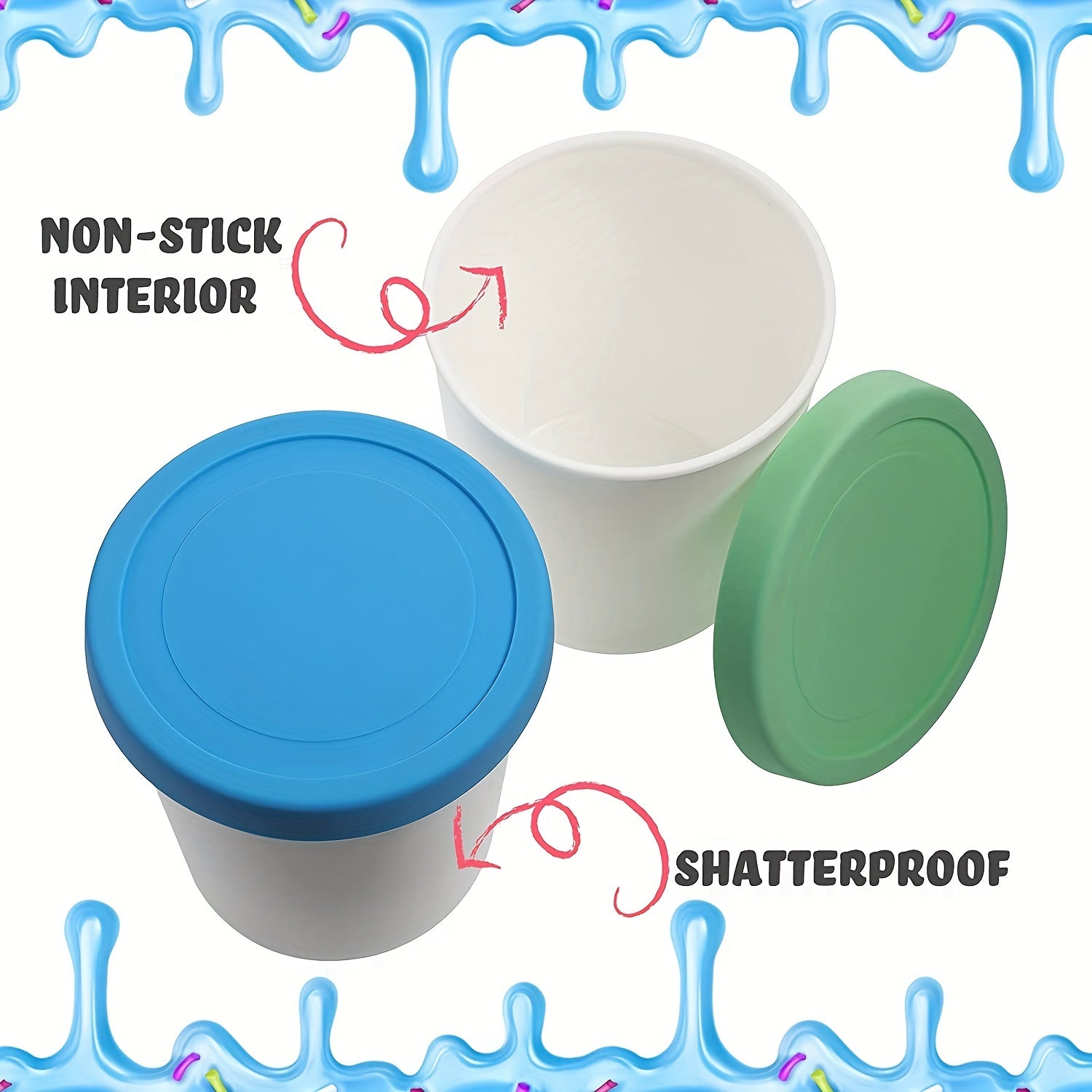 Ice Cream Containers with Silicone Lids 4pcs