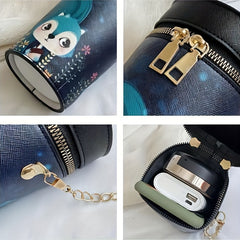 Animal Pattern Cylinder Bucket Bag Mini Chain Crossbody Purse