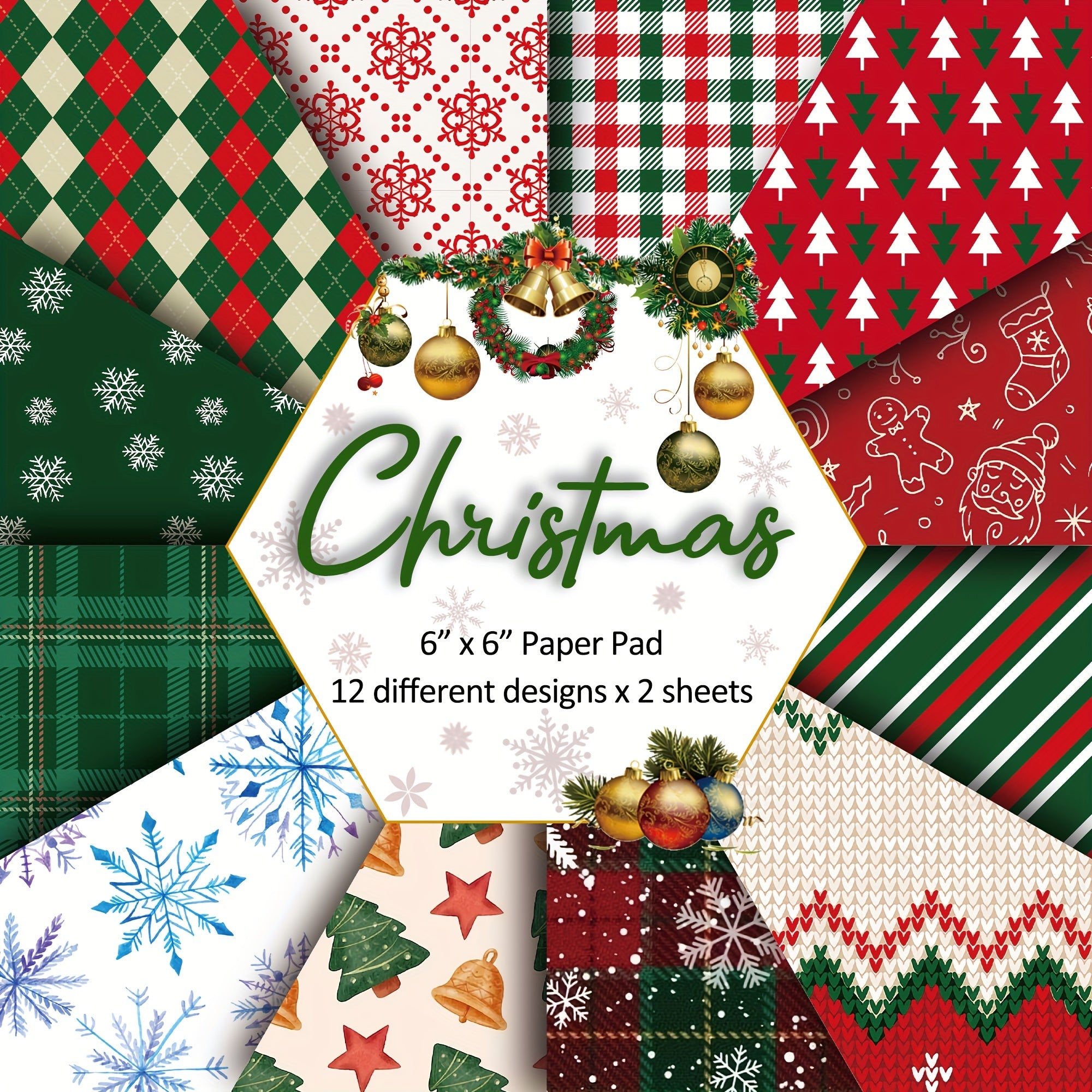 Christmas Scrapbook Paper Pad 24 Sheets 160gsm Single Sided Pattern Paper