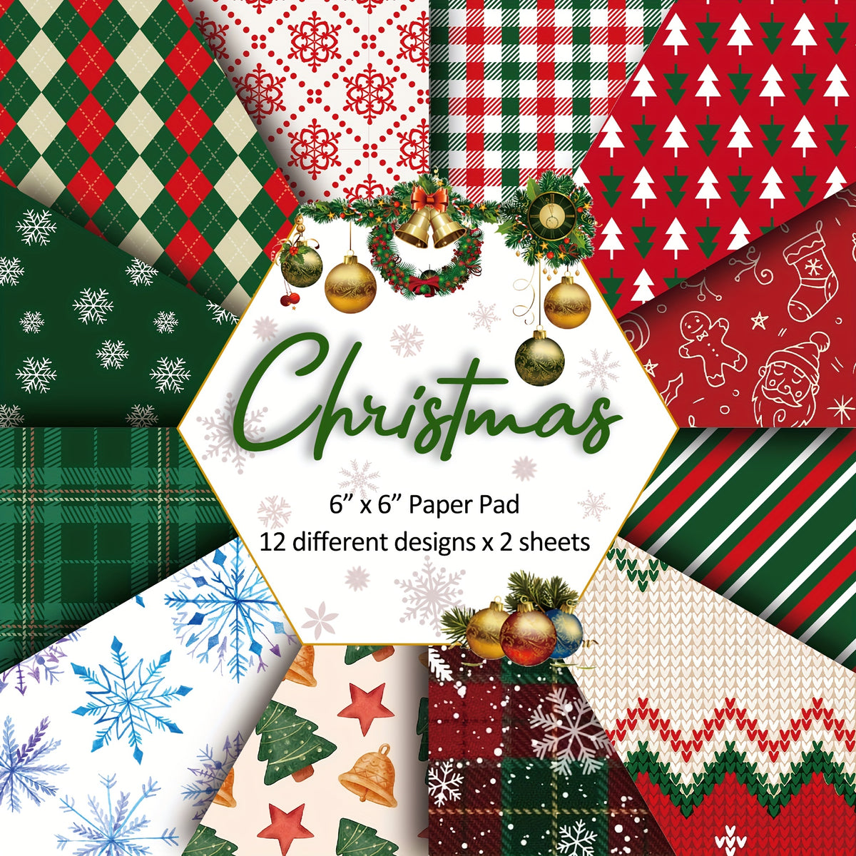 Christmas Scrapbook Paper Pad 24 Sheets 160gsm Single Sided Pattern Paper