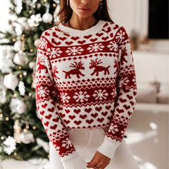  Colorblock Reindeer & Snowflake Print Sweater