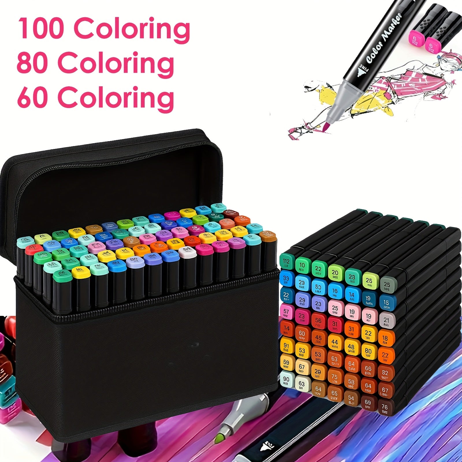 100pcs Dual Tip Marker Set in Storage Box