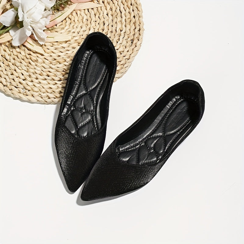 Women's Satin Ballet Flats Pointed Toe Soft Sole Slip On Shoes