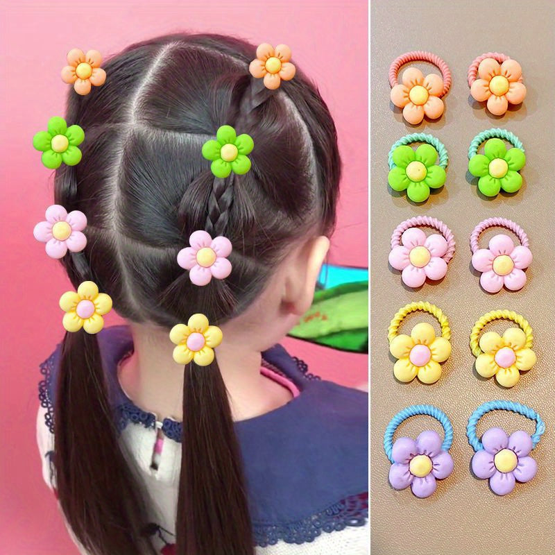 10pcs Flower Hair Ring High Elastic Headwear
