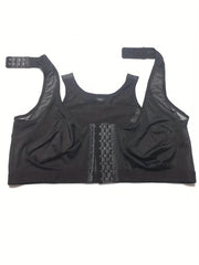 Plus Size Sports Bra Front Closure Contrast Mesh Wireless Bra