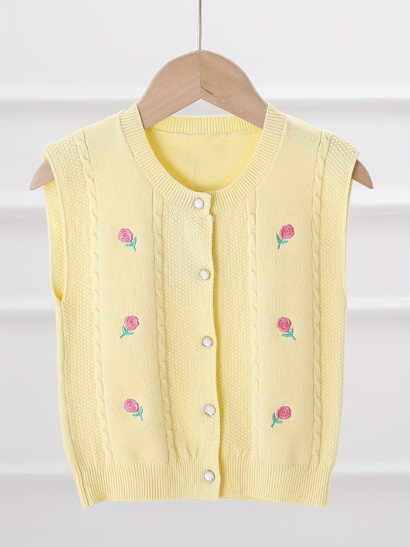 Floral Embroidered Baby Girls Knitted Sweater Vest