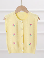 Floral Embroidered Baby Girls Knitted Sweater Vest