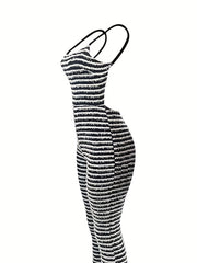 Striped Flare Leg Jumpsuit Backless Casual Slim Fit Jumpsuit