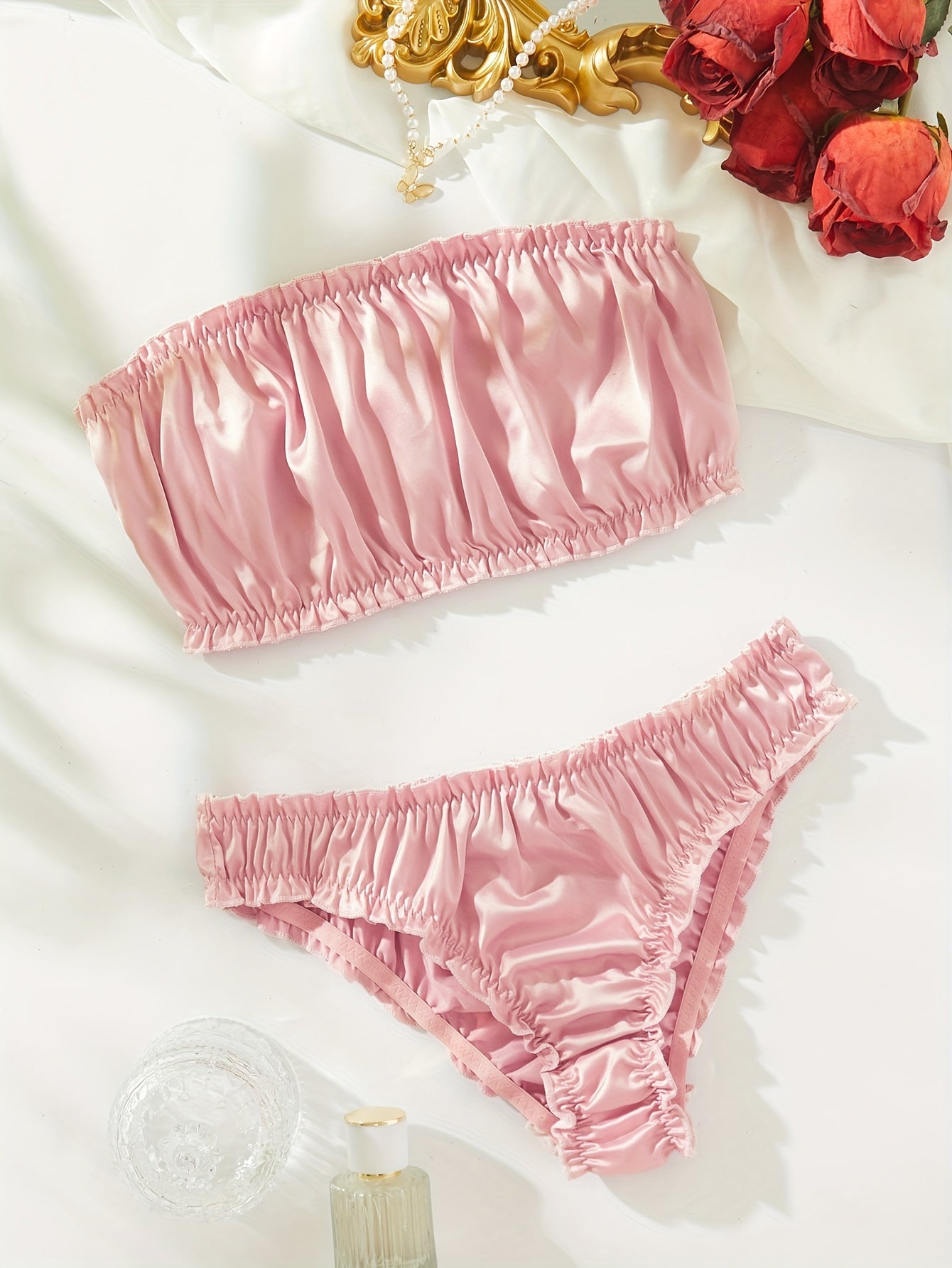 Sexy Ruffle Lingerie Set Strapless Tube Bra & Panties