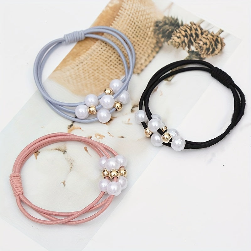 Faux Pearl Beaded Hair Tie Elastic Hair Rope Multilayer Hair Ring Sweet Ponytail