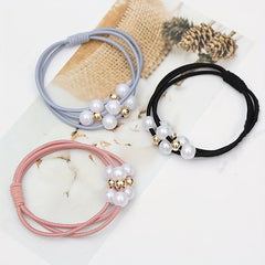 Faux Pearl Beaded Hair Tie Elastic Hair Rope Multilayer Hair Ring Sweet Ponytail