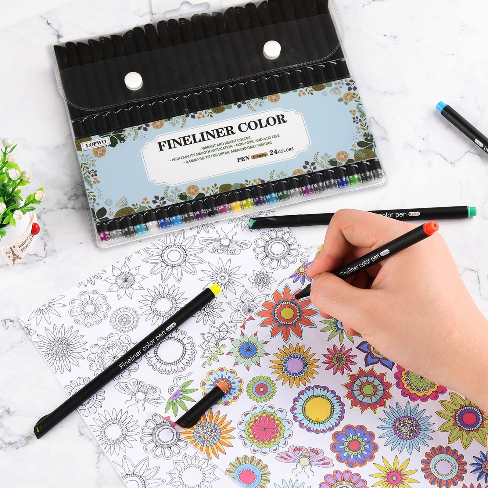 24pcs Colorful Fine Point Pens Set for Journaling Writing Drawing - 0.4mm Tip