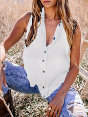  Women's Button Up Polo Neck Tank Top