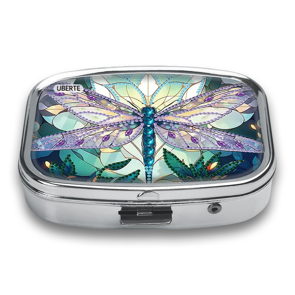 Pink Dragonfly Medicine Box 2 Compartment Portable Metal Case