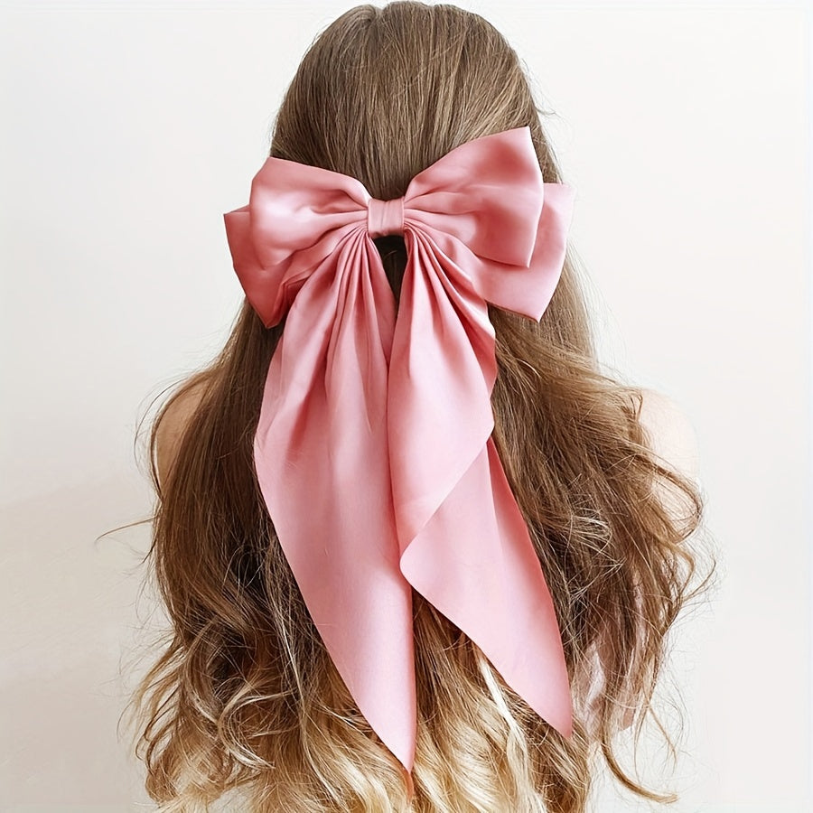 Large Silky Hair Bows For Women Girls Ribbon Barrettes Big Hair Bow