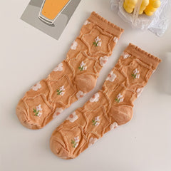 4 Pairs Floral Print Textured Socks Women's Stockings