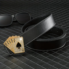 Poker Golden Buckle Belt Hip Hop Leather Belt Men