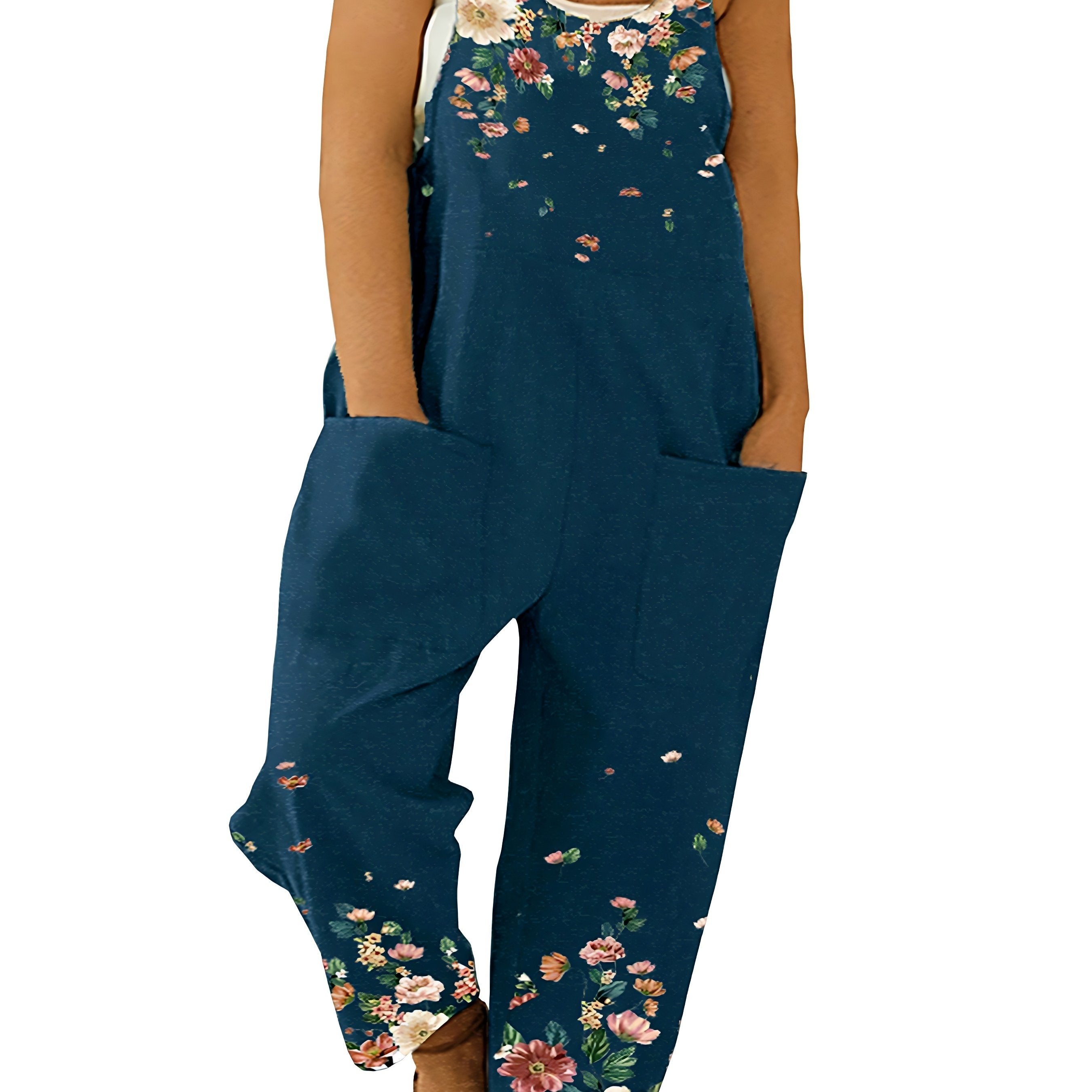  Floral Print Sleeveless Round Neck Jumpsuit