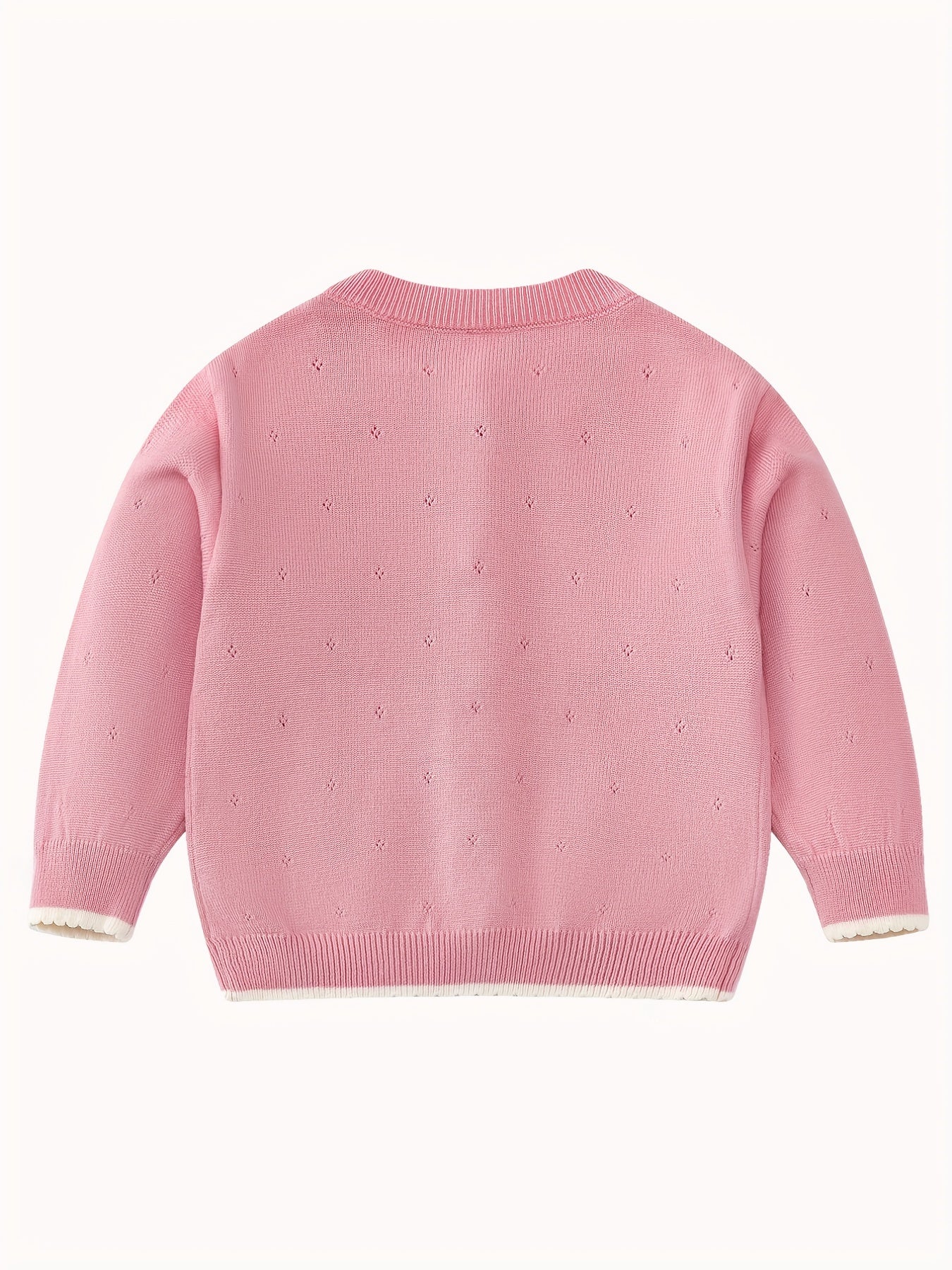Baby Girl Sweater Coat With Small Flower Decor Knitted Cardigan