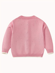 Baby Girl Sweater Coat With Small Flower Decor Knitted Cardigan