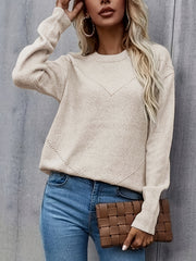  Casual Sweater Women's Plus Solid Jacquard Long Sleeve Round Neck