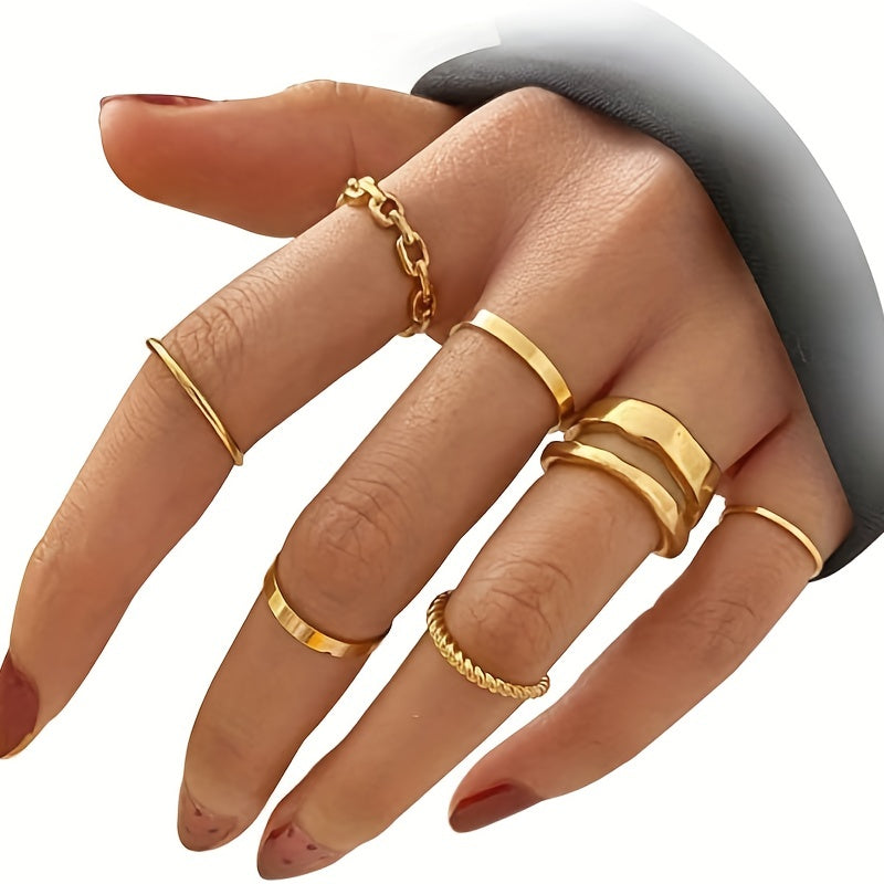 Dark Style Chain Shape Wide & Thin Ring Stackable Jewelry