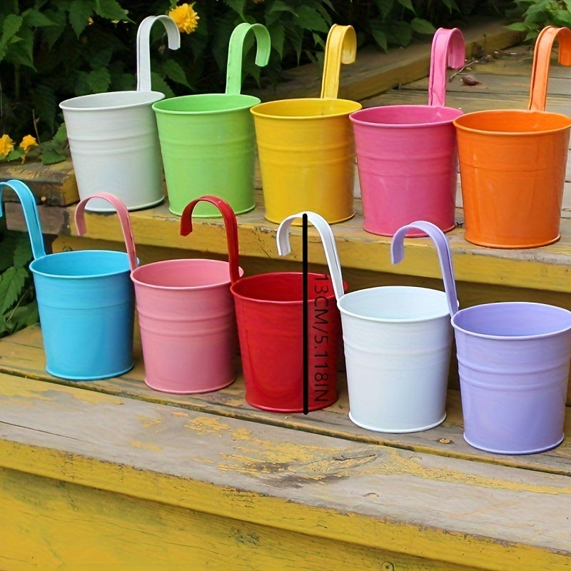 Iron Pastoral Balcony Pots Planters Metal Bucket Flower Holder Vase