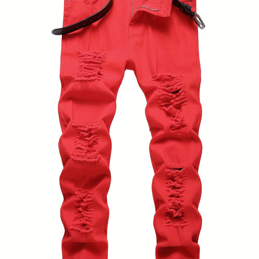 Men's Slim Fit Ripped Jeans Medium Stretch Denim Pants