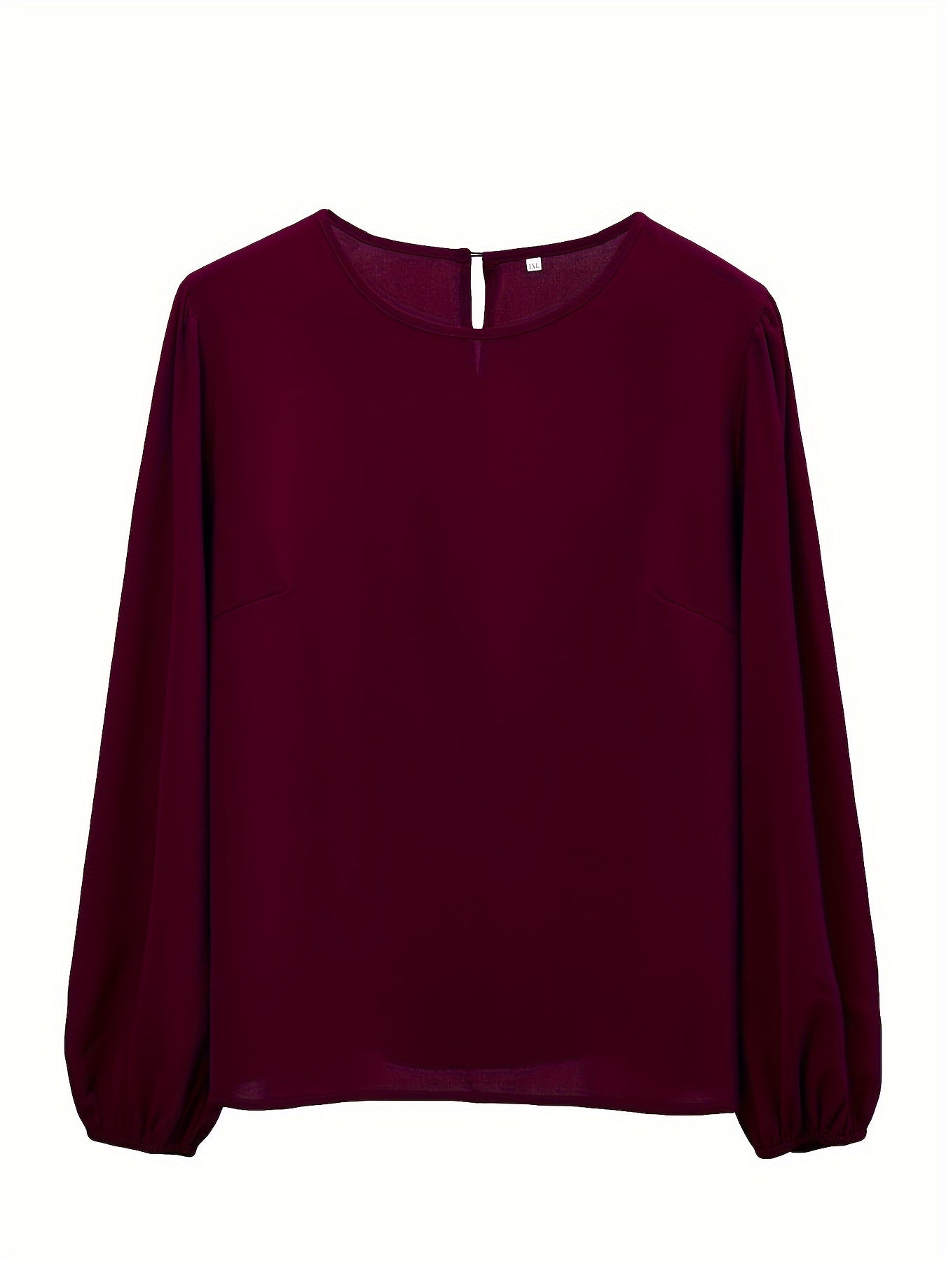  Solid Lantern Sleeve Round Neck Blouse