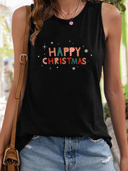 Christmas Print Tank Top Sleeveless Slim Fitted Pullover Top
