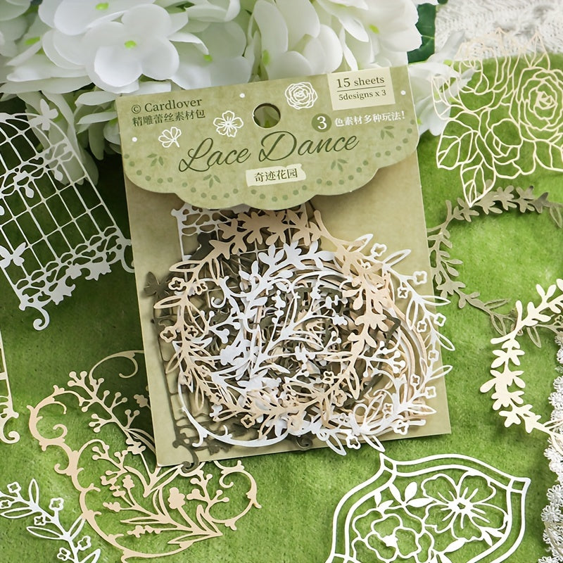 15 Sheets Hollow Lace Material Package Lace Dance Series Retro Lace Collage