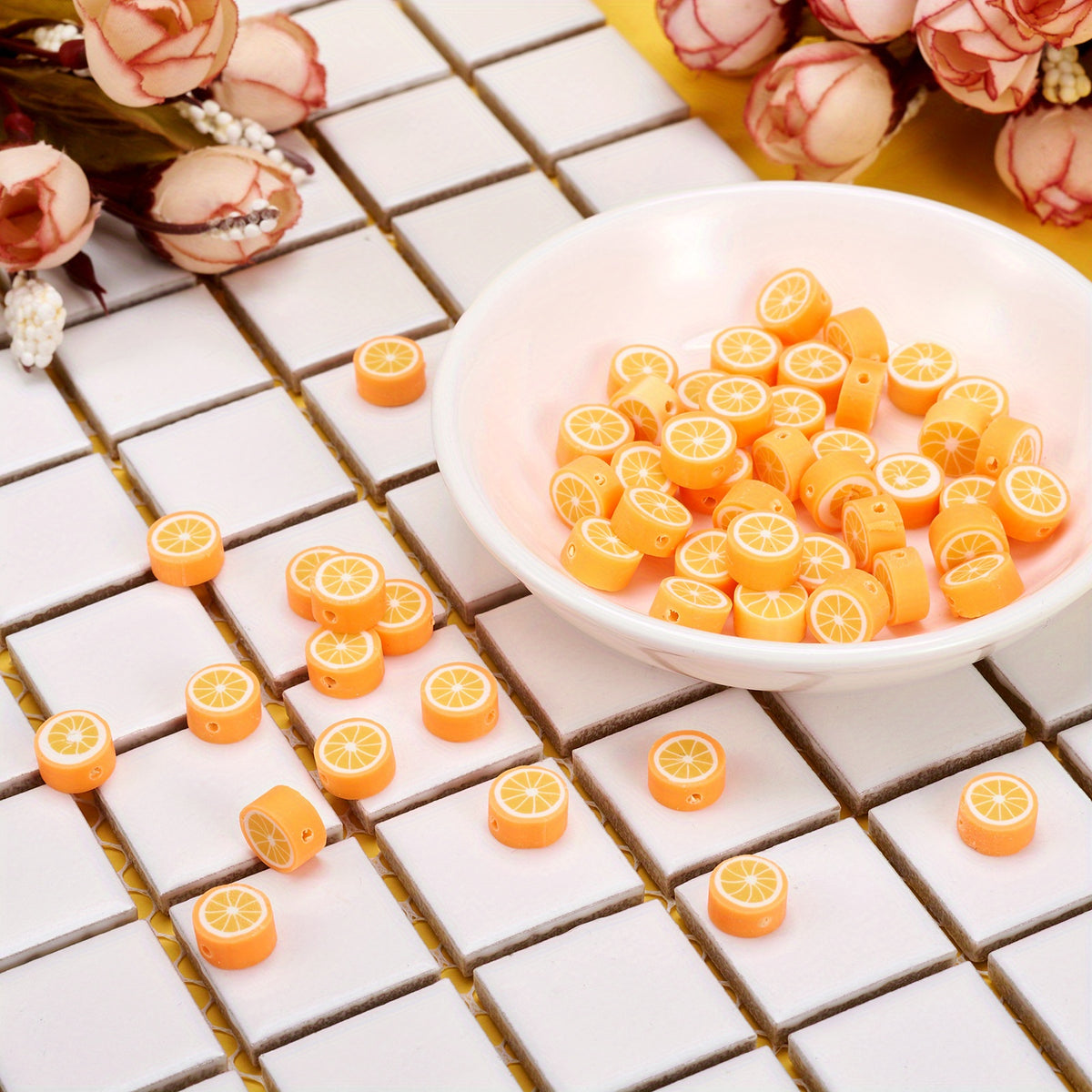 50pcs Orange Polymer Clay Slice Beads DIY Jewelry Accessories