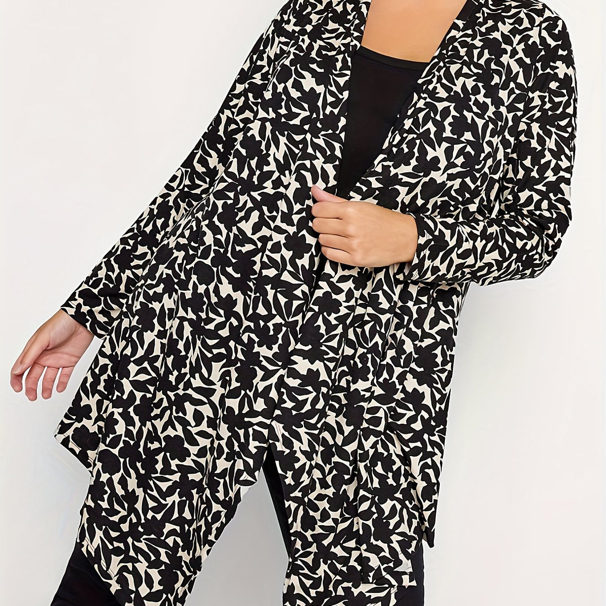  Ditsy Print Long Sleeve Open Front Cardigan