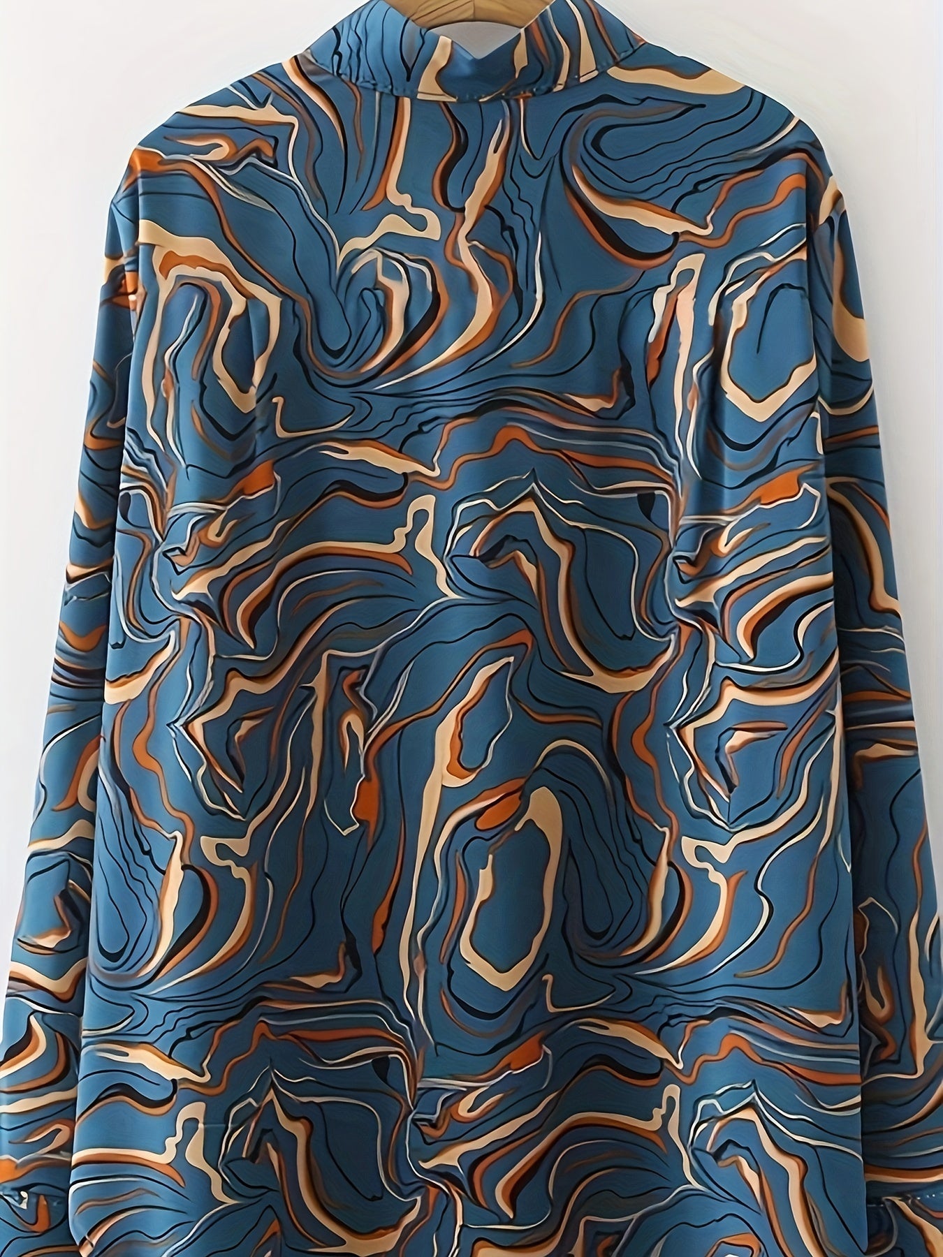  Marble Print Long Sleeve Button Up Collar Shirt