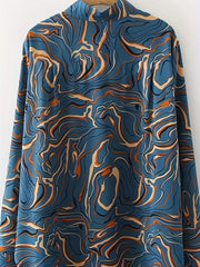  Marble Print Long Sleeve Button Up Collar Shirt
