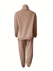 Casual Matching Two piece Set Zip Up Sweatshirt & Solid Sweatpants